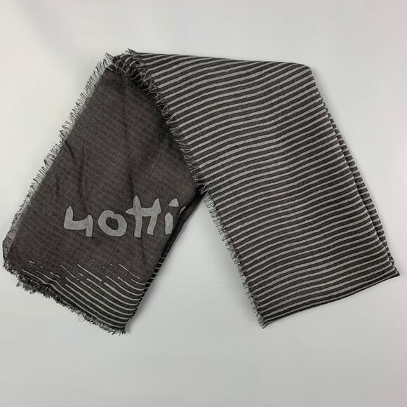 LOUIS VUITTON Black Grey Stripe Wool Silk Scarf - Picture 1 of 1